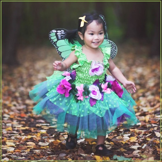 Robe fairy bloom de luxe verte - 5/6 ans