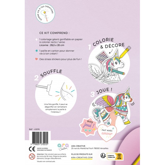 Coloriage gonflable licorne + strass