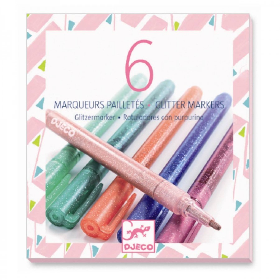 6 marqueurs pailletés sweet Djeco - Feutres crayons Loisirs créatifs